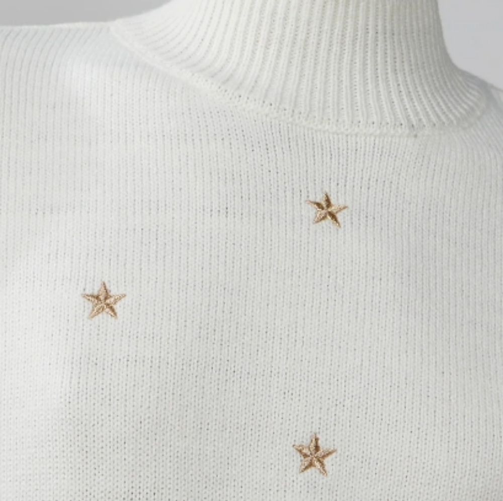 Boho Chic Spring Coastal Pullover Oversized Embroidered Gold Stars Sweater New - Picture 10 of 10